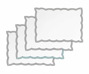 Grey embroidered cotton placemats set of 4 with subtle white stitching, washable rectangular table mats for modern and farmhouse dining décor