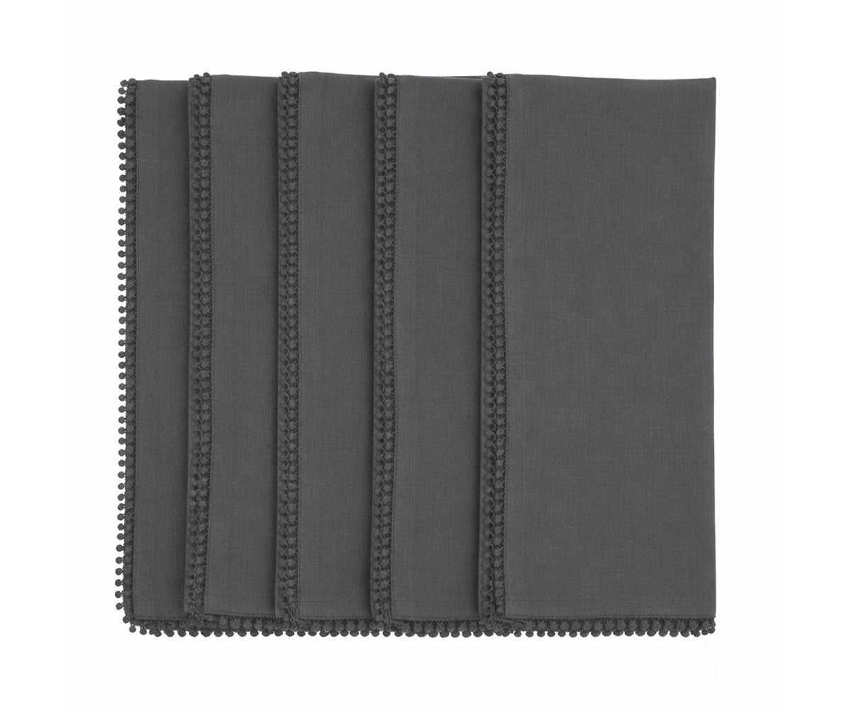 Charcoal cotton pom pom napkins with knotted edge for modern and minimalist table décor