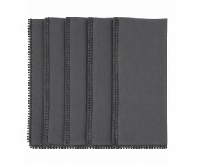 Charcoal cotton pom pom napkins with knotted edge for modern and minimalist table décor