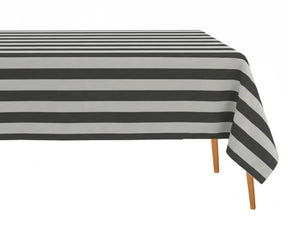 Charcoal and white bold striped rectangle tablecloth, cotton linen fabric with tailored finish for contemporary dining spaces