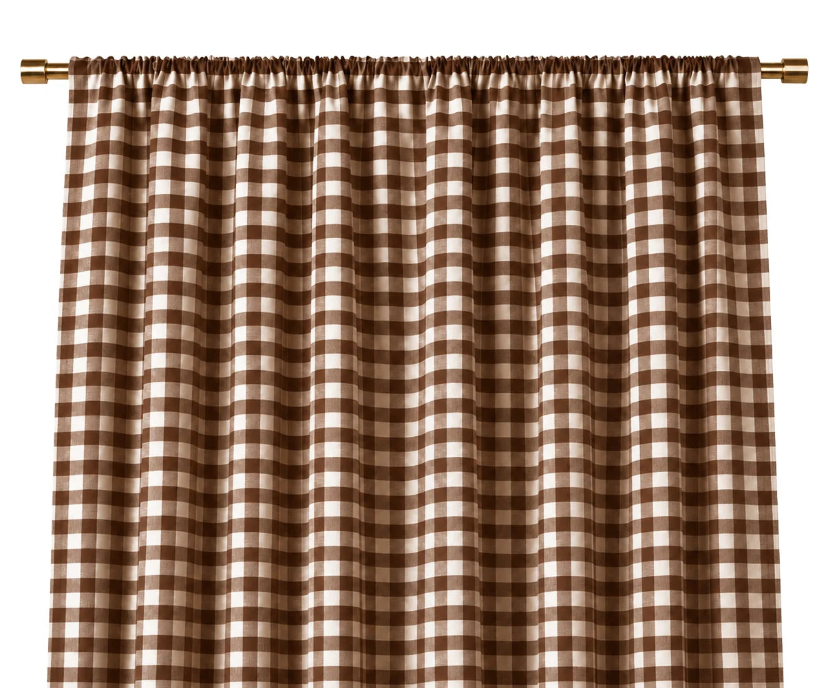 Chocolate brown checked curtains with classic plaid pattern for living room windows