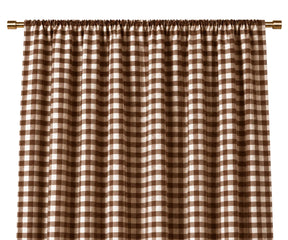 Chocolate brown checked curtains with classic plaid pattern for living room windows