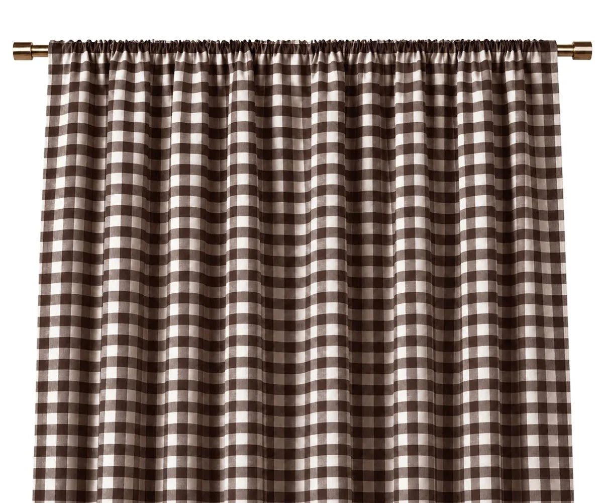 coffee brown checked curtains with classic plaid pattern for living room windows