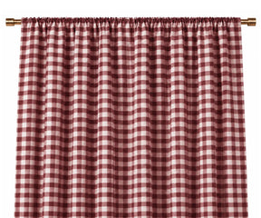 dark red buffalo plaid curtains in 100% cotton, ideal farmhouse window panels for rustic living room décor.
Cozy buffalo check drapes for bedroom, kitchen, dining room, country, and cottage-style homes.