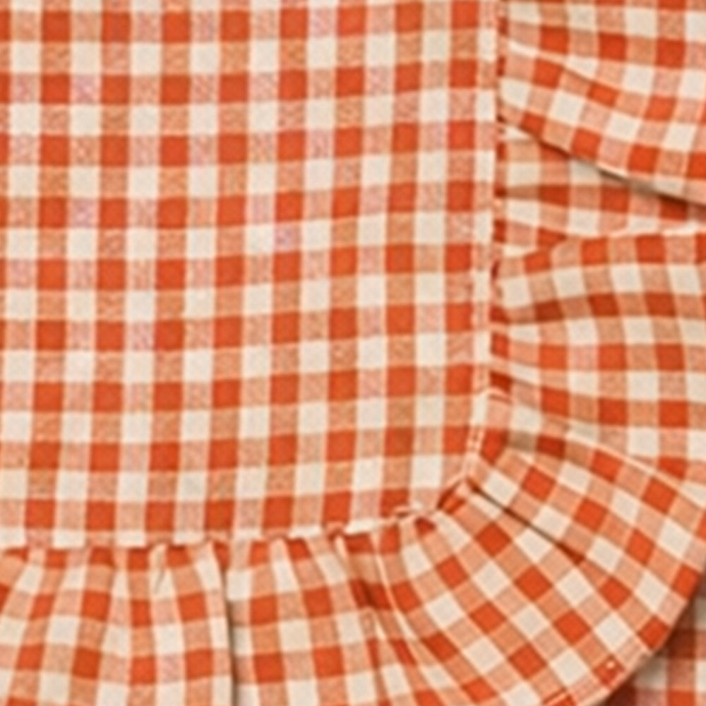 Terracotta ruffle edge checked cotton napkin for dining table