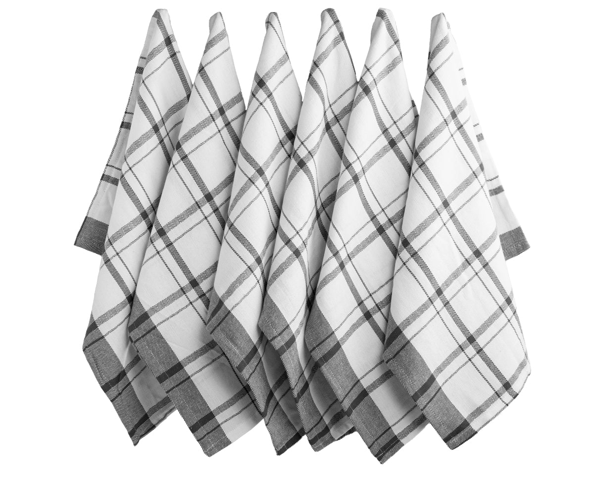 A set of stylish cotton kitchen towels in a variety of patterns.