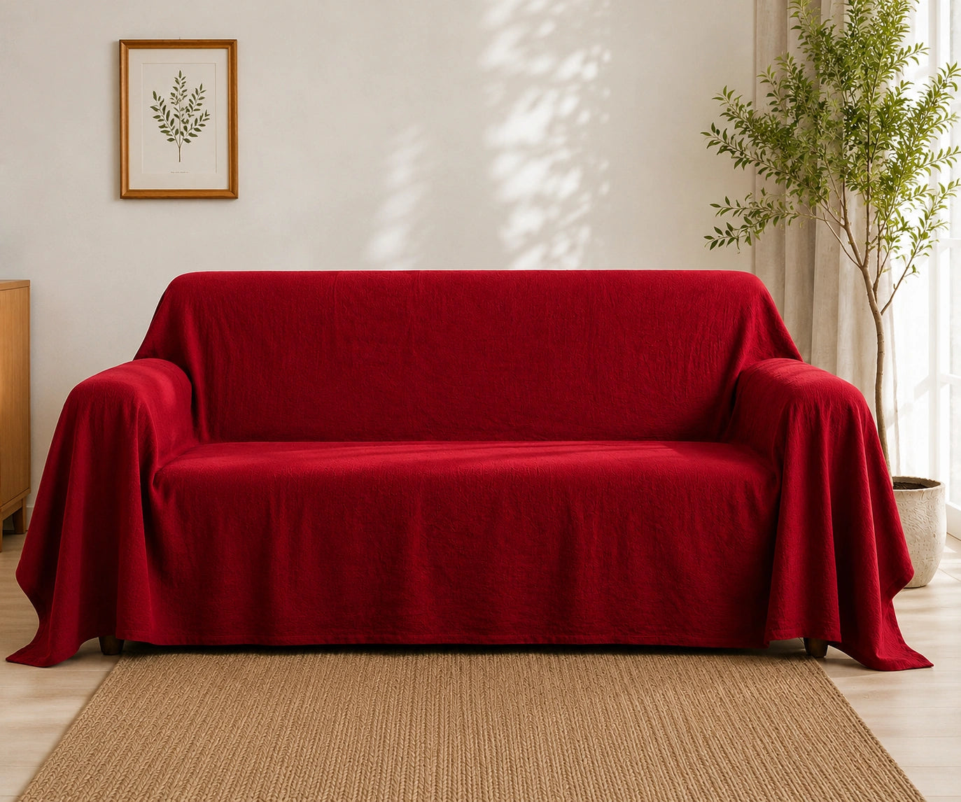 Soft breathable cotton linen blend sofa slipcover helps protect furniture from dust, pet hair, spills, stains, and daily wear.