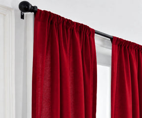 Cherry red linen curtains for living room with soft light filtering fabric, modern farmhouse window drapes for bedroom and dining room décor.