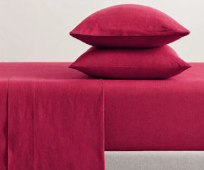 Luxury cherry red linen bed sheet set with pillowcases, premium breathable bedding for king and queen beds, hotel quality red linen sheet set full for all seasons