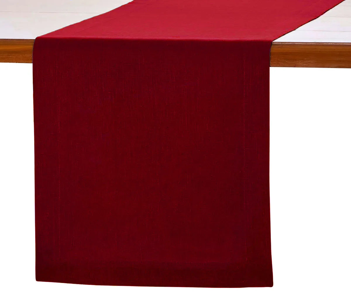 Cherry red linen table runner styling