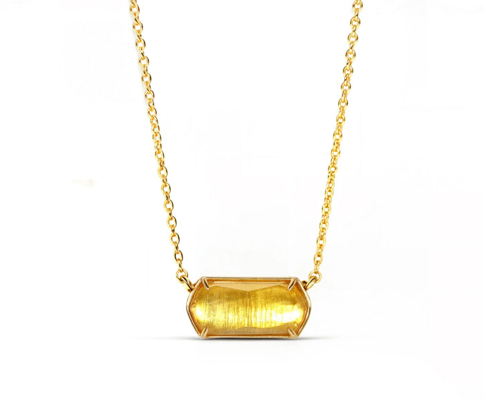 Gold chain necklace with citrine-like topaz pendant. citrine pendant necklace gold plated yellow gemstone necklace