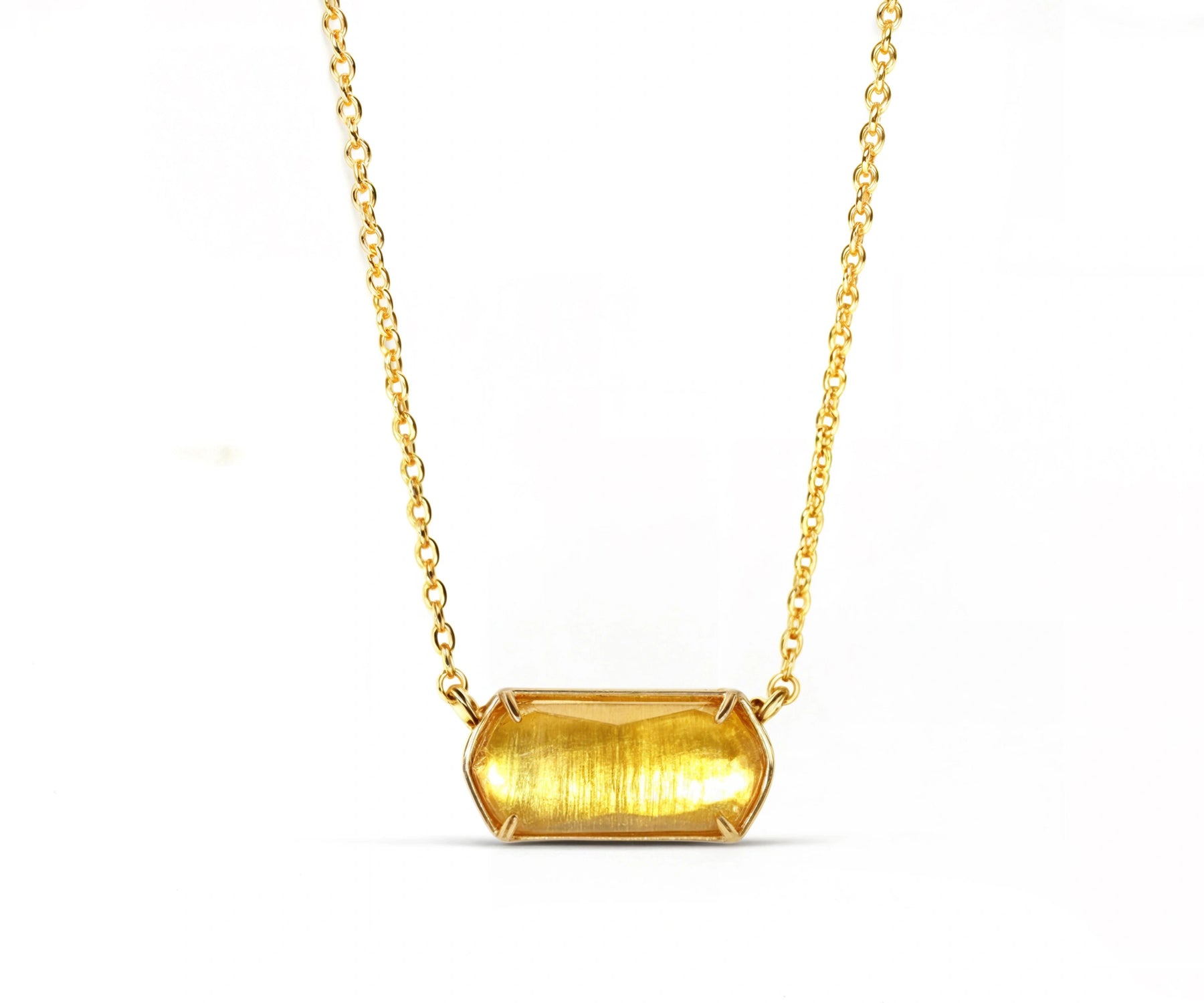 Gold chain necklace with citrine-like topaz pendant. citrine pendant necklace gold plated yellow gemstone necklace