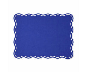 Modern dining table placemats in rectangle shape with soft cotton fabric and white scalloped trim