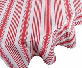 Red white striped cotton tablecloth 63 inch round for holiday dining