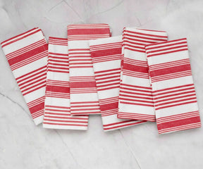 Striped cotton cloth napkins in red, folded stack
