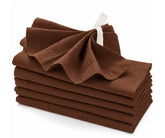 Stacked coffee brown cotton hemstitched dinner napkins set