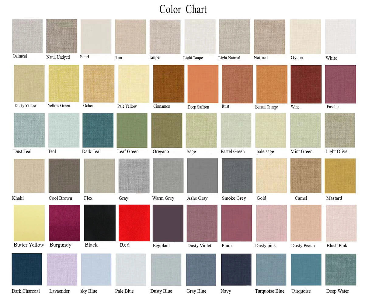 Decorative product color palette chart for custom order selection.