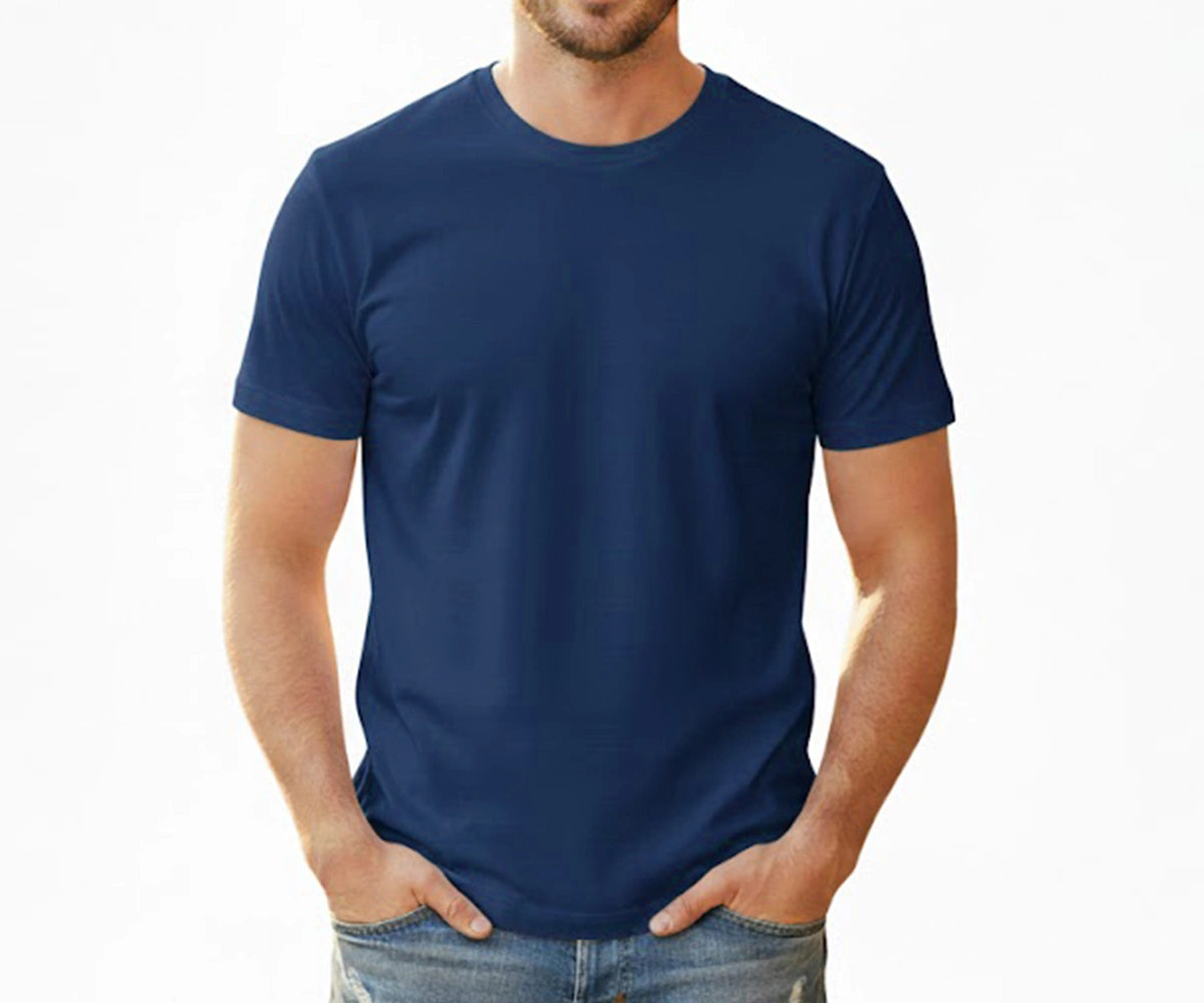 Blue men’s cotton shirt – classic regular-fit cotton-elastane tee for work, travel, and everyday wear.