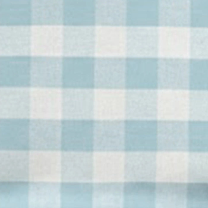 Light blue and white checkered cotton table runner close up