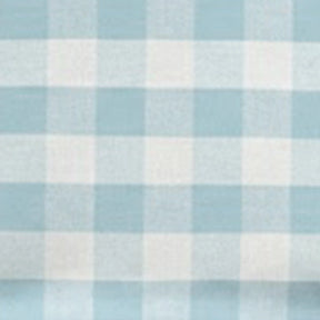 Light blue and white checkered cotton table runner close up