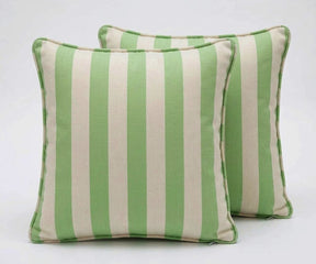 sage green striped cushion covers set of 2 in cotton fabric on white background
