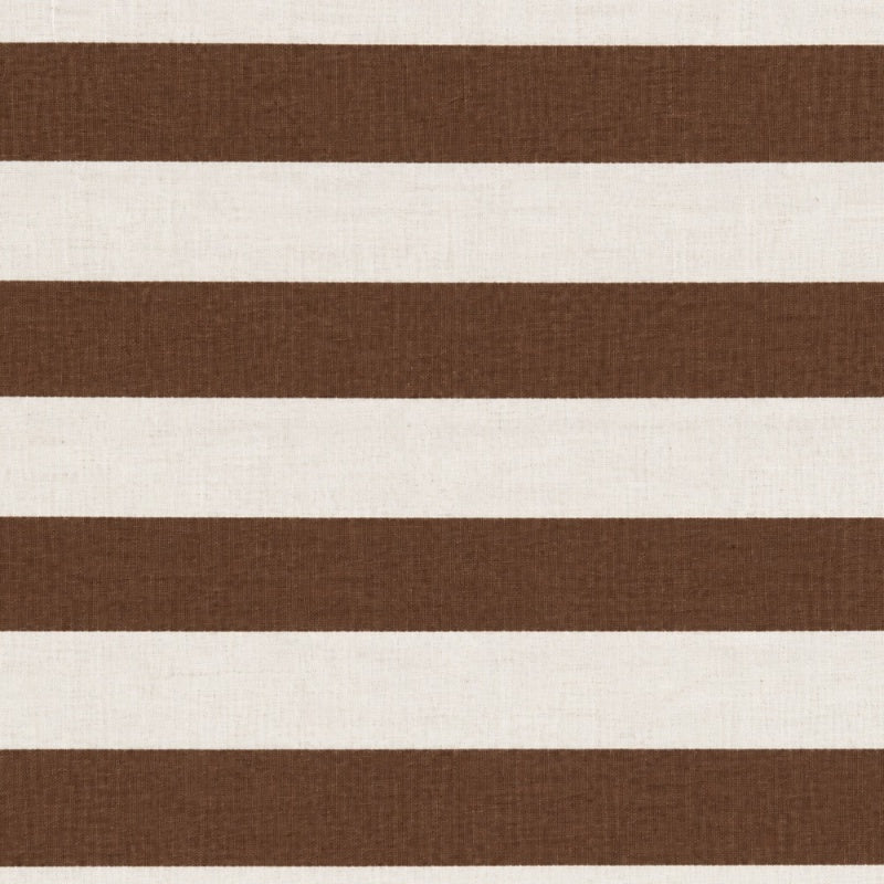 Close-up fabric swatch of cotton cabana striped dinner napkin in coffee brown and white