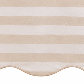 Beige cotton striped tablecloth with scalloped edge for neutral farmhouse and modern dining décor