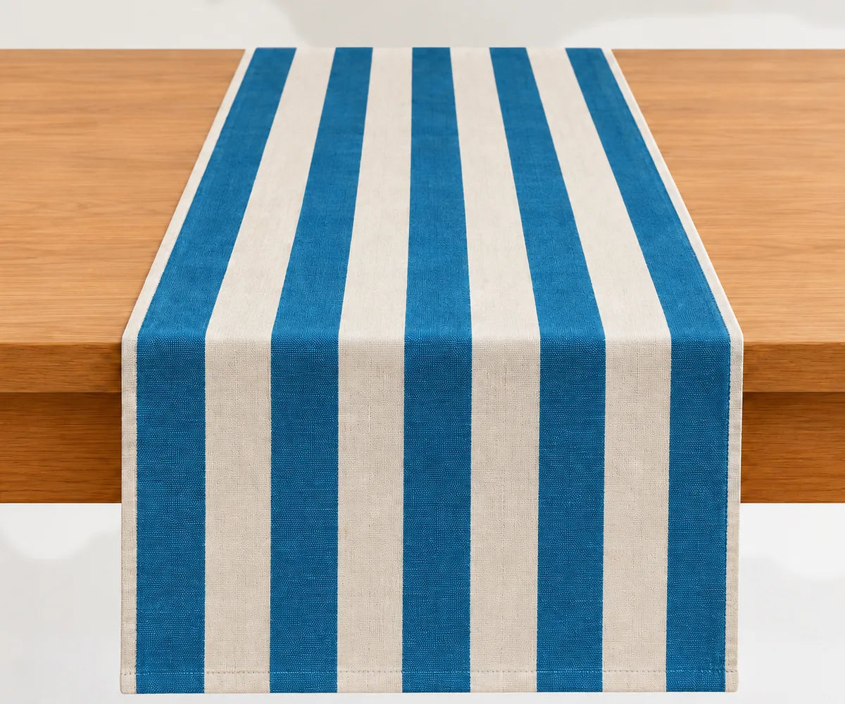Versatile striped table linen made from 100% cotton, suitable for dining tables, seasonal decorating, celebrations, and gatherings