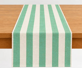 Reusable striped table runner crafted from cotton for casual dining, entertaining guests, holiday meals, and everyday table decor