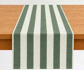 Striped dining table runner made from reusable cotton fabric for spring table styling, family meals, and celebrations