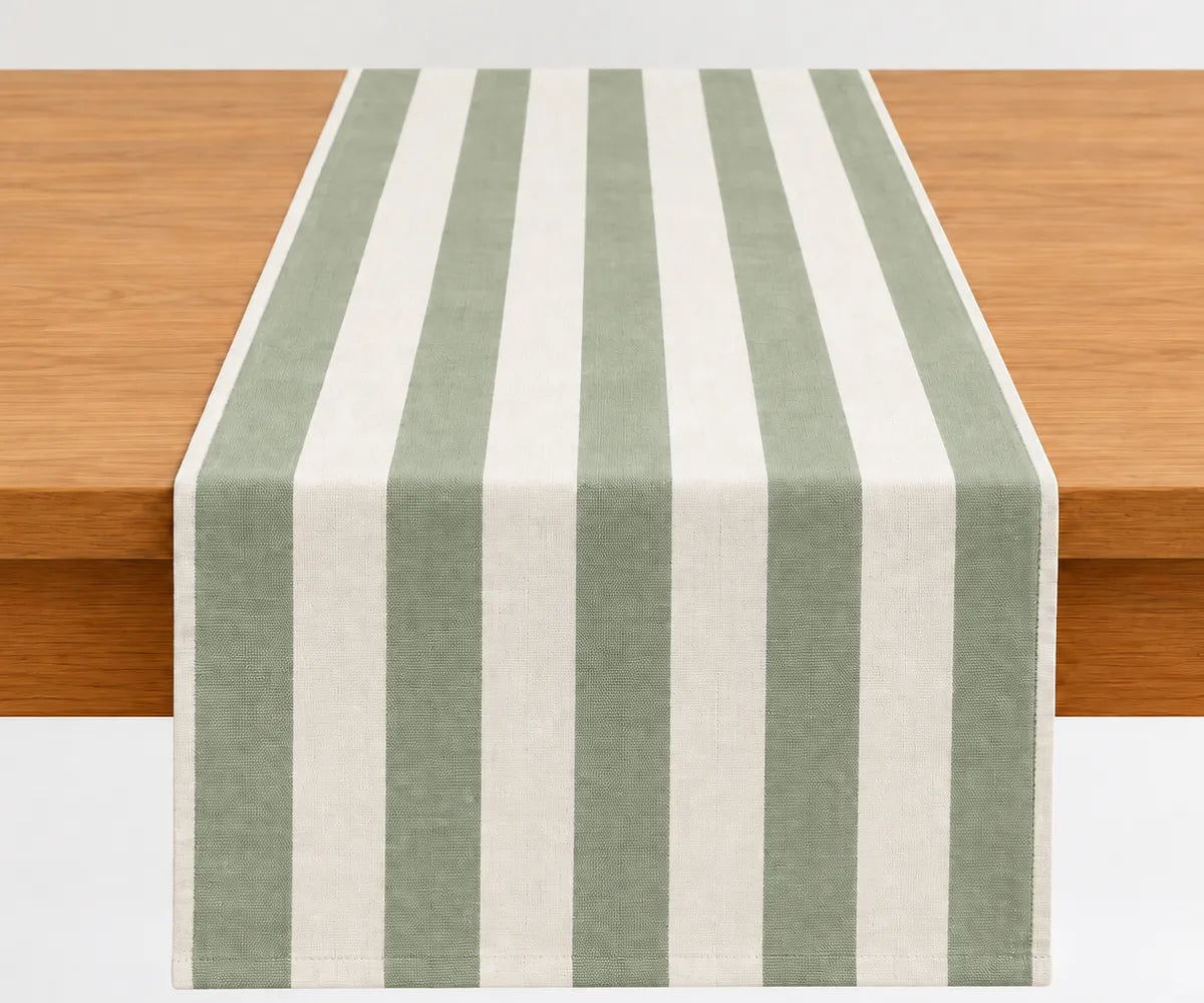 Durable cabana stripe table runner with a classic woven design for everyday meals, entertaining, and holiday tables