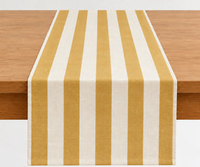Classic cotton table runner with a cabana stripe design for coordinating dining tables with napkins and complementary linens
