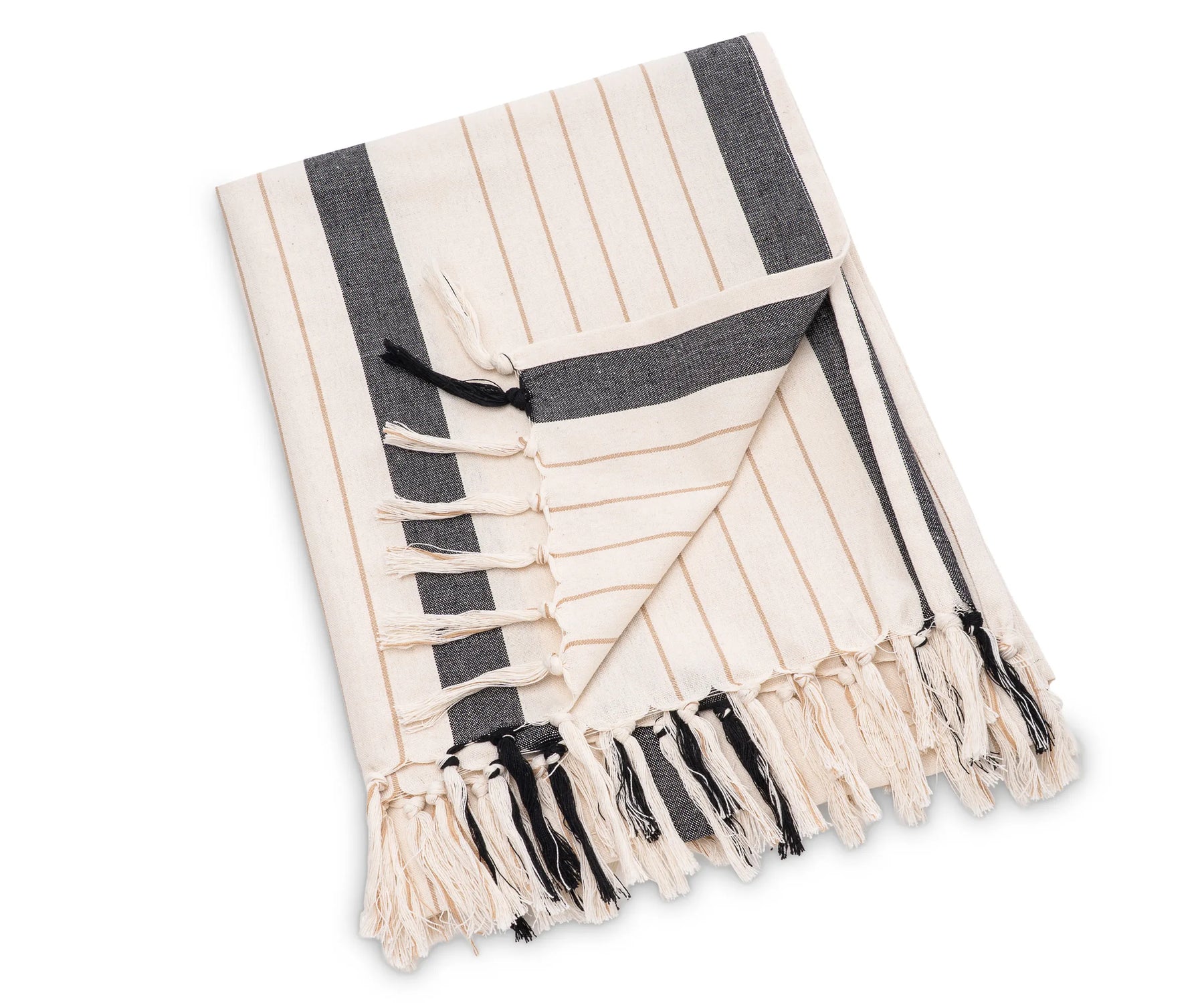 Lightweight striped cotton throw designed for sofas or beds, combining cozy comfort with timeless style