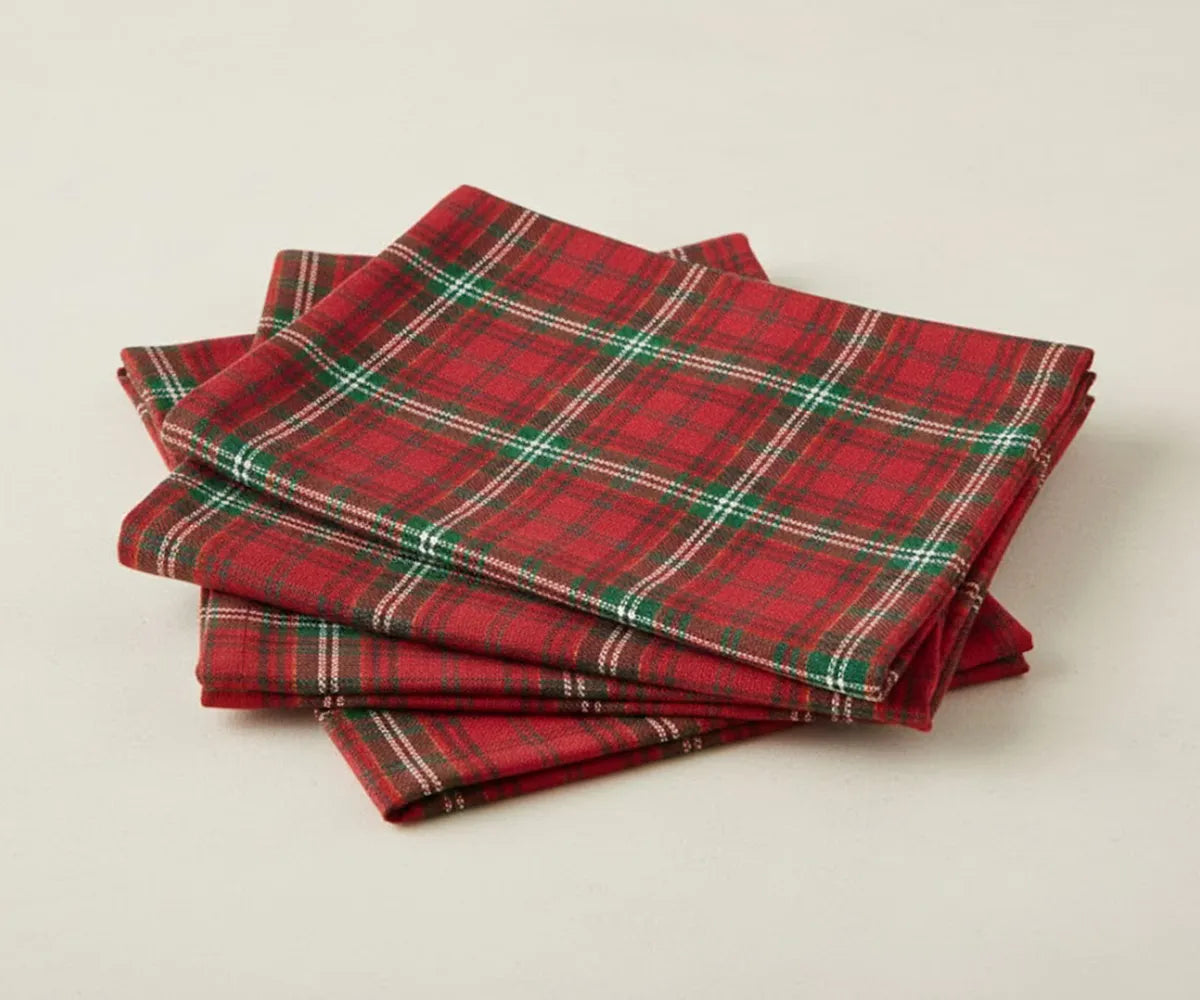 Classic red and green tartan tablecloth made from 100% cotton for holiday dining décor