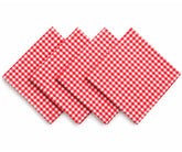 Red and white plaid cotton cloth napkins folded for dining table, reusable farmhouse dinner napkins for Christmas, holiday meals, weddings, and everyday use.