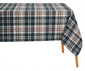 100% cotton rectangle plaid tablecloth featuring a timeless check pattern for farmhouse dining, family dinners, holiday entertaining, Christmas table settings, and everyday use.