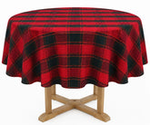 60-inch Plaid Round Tablecloth made from 100% cotton featuring plaid, tartan, buffalo check, and windowpane patterns for farmhouse and holiday dining.