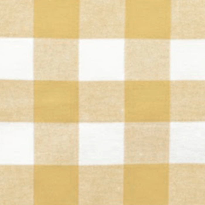 Pale yellow and white check cotton cloth napkins, folded stack of reusable gingham dinner napkins - close up