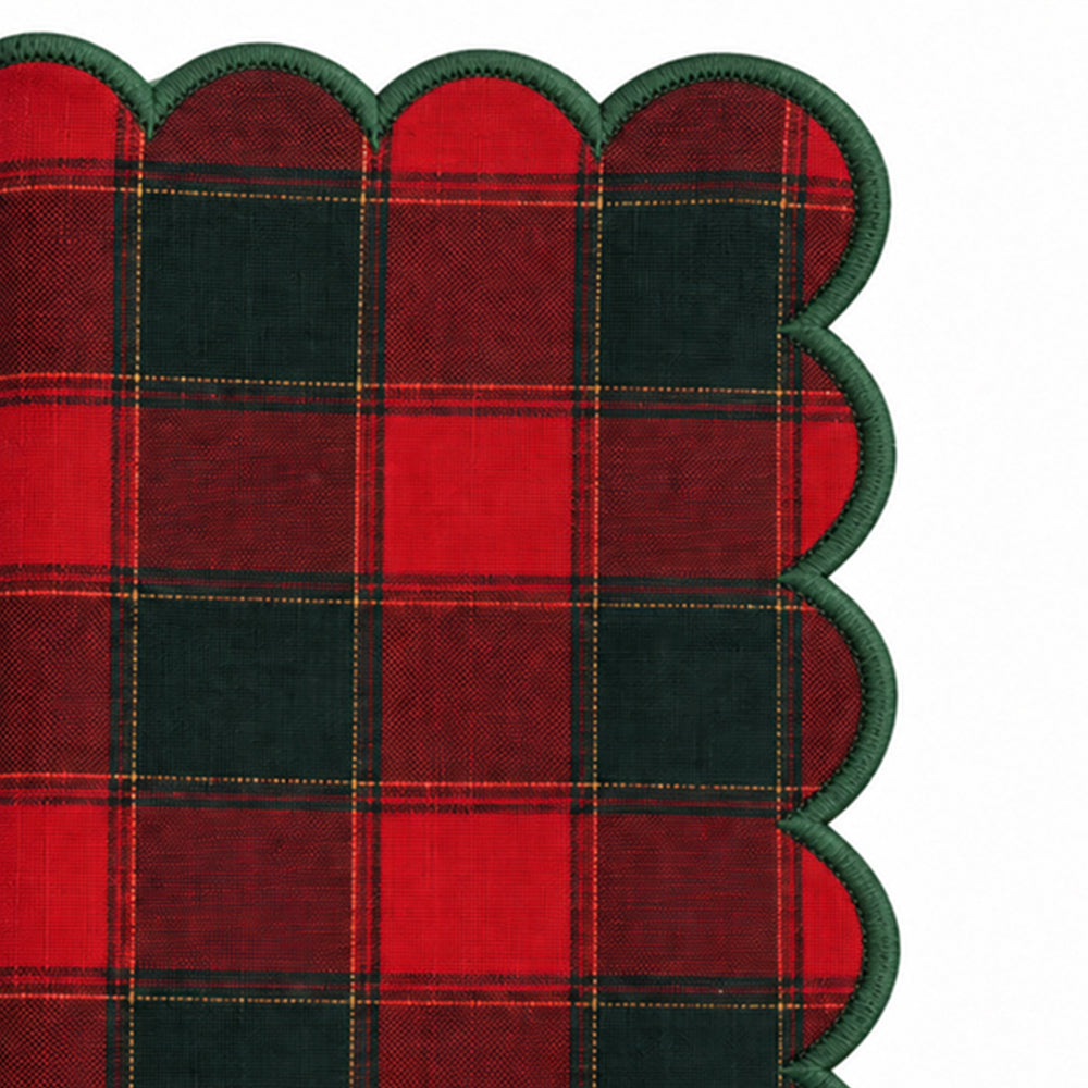 Red and green plaid Christmas cloth napkin with scalloped edge, traditional holiday table napkin