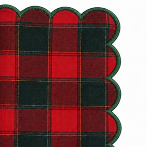Red and green plaid Christmas cloth napkin with scalloped edge, traditional holiday table napkin