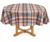 Reusable cotton table cover with traditional plaid detailing, suitable for kitchen and dining spaces, seasonal celebrations, family gatherings, and everyday home decor.