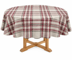 Classic round table linen showcasing a versatile checkered design, perfect for dining room styling, farmhouse table settings, holiday meals, entertaining, and seasonal home decor.