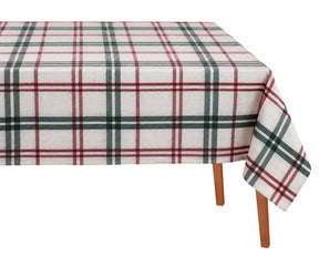 Christmas plaid tablecloth in burgundy, green, reusable cotton checked tablecloth for holiday entertaining, family meals and seasonal celebrations