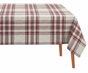 Christmas burgundy plaid tablecloth with ivory and charcoal checks, cotton dining table cover for holiday gatherings, family dinners and seasonal entertaining