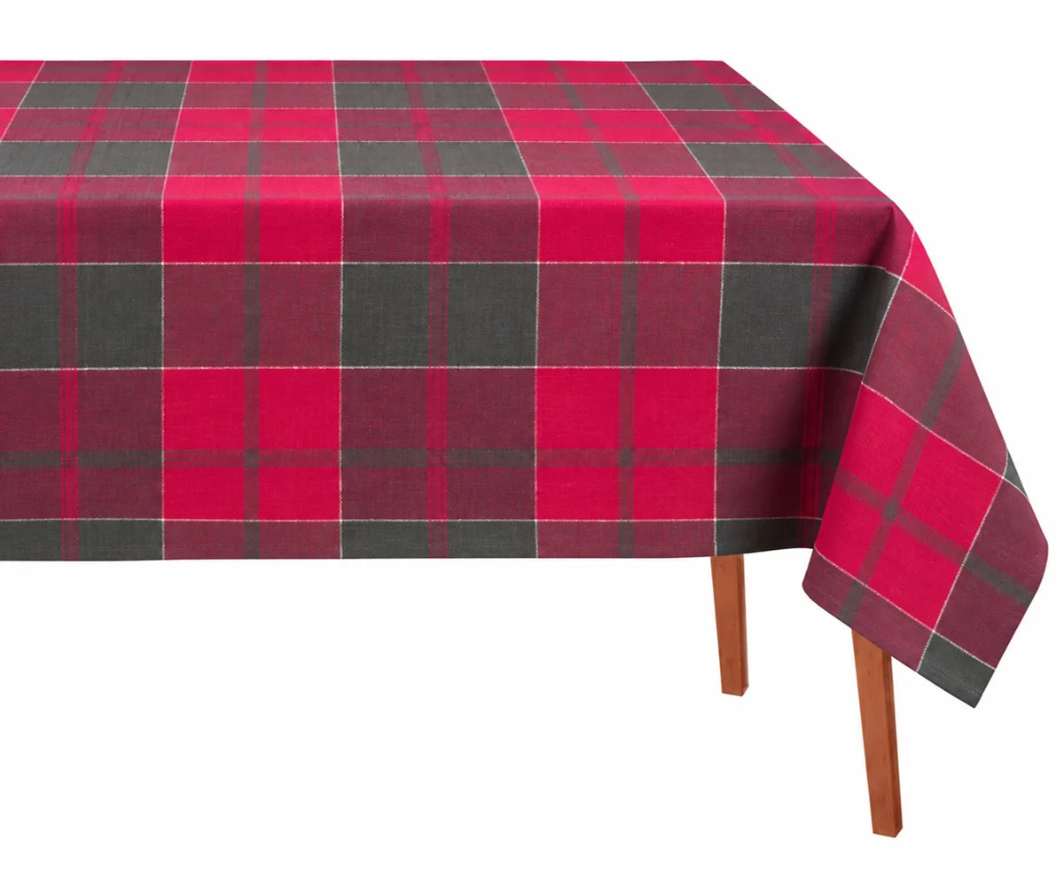 Christmas red plaid tablecloth with green checks, cotton dining table cover for holiday entertaining, family dinners, seasonal celebrations and rustic table décor