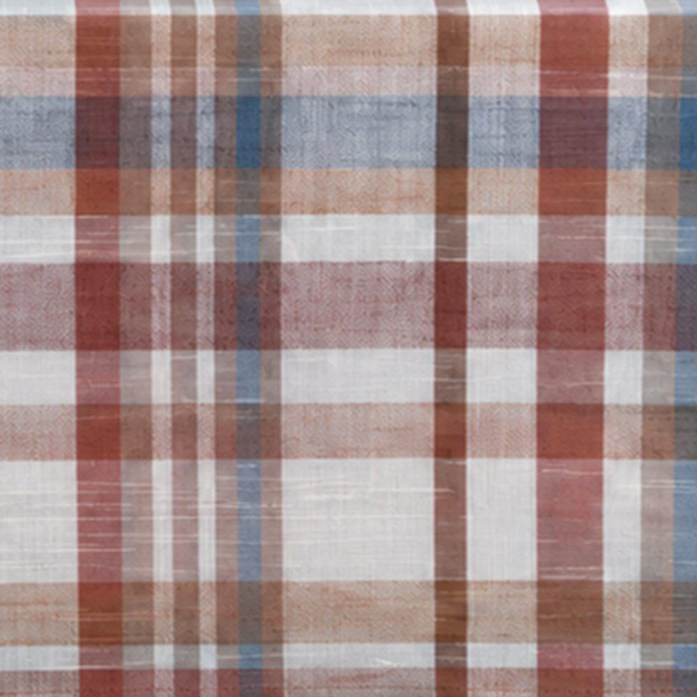 Rustic Christmas plaid tablecloth with blue, red, rust and ivory checks