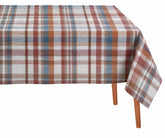Rust and dusty blue fall plaid tablecloth rectangle for Thanksgiving dining and seasonal table décor