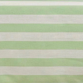 Horizontal sage green and white striped cotton cushion cover fabric close-up.
