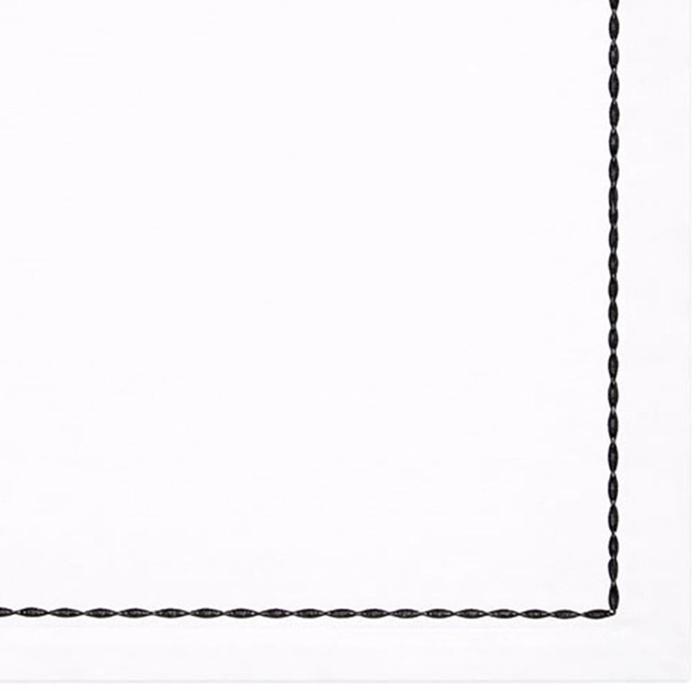 White cotton table napkins with embroidered borders in multiple colors for elegant dining