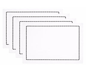 White cotton napkin with black embroidered border